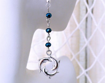 Dolphin Circle Drop Earrings