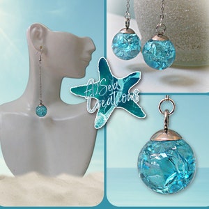 Fire and Ice Crackle Marble Turquoise Drop Earrings image 1