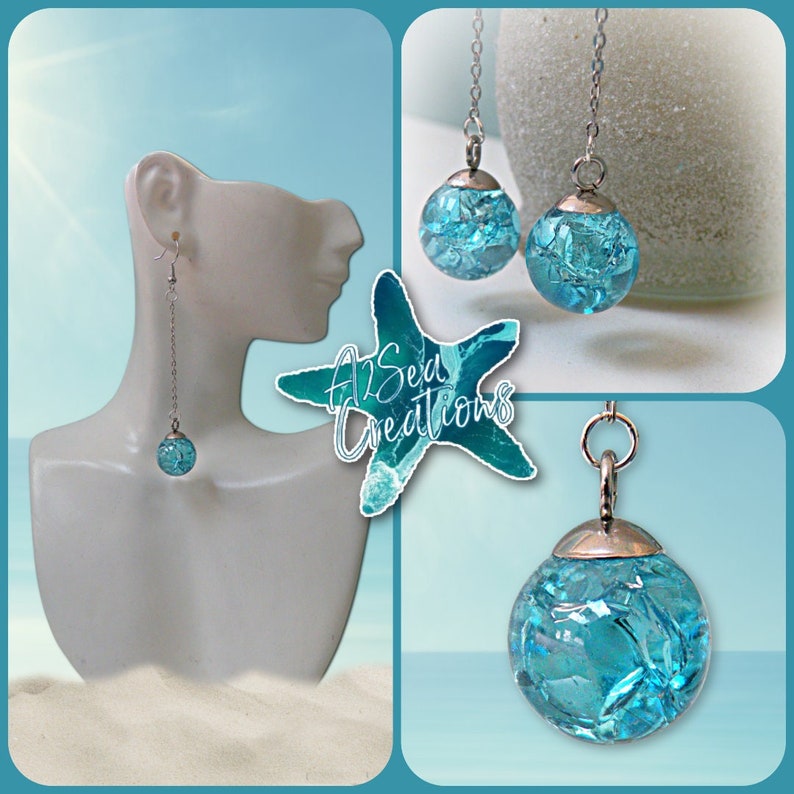 Fire and Ice Crackle Marble Turquoise Drop Earrings image 1