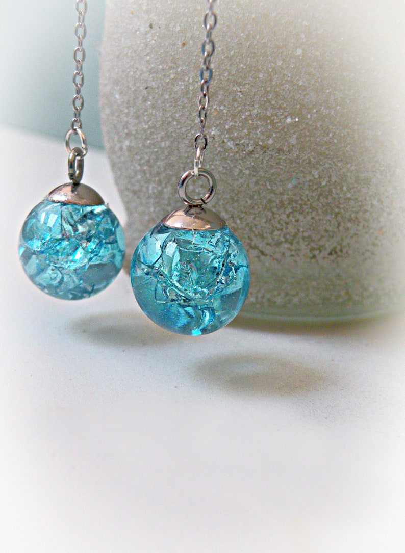 Fire and Ice Crackle Marble Turquoise Drop Earrings image 2