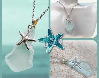 Genuine Aqua Sea Glass Starfish Pendant