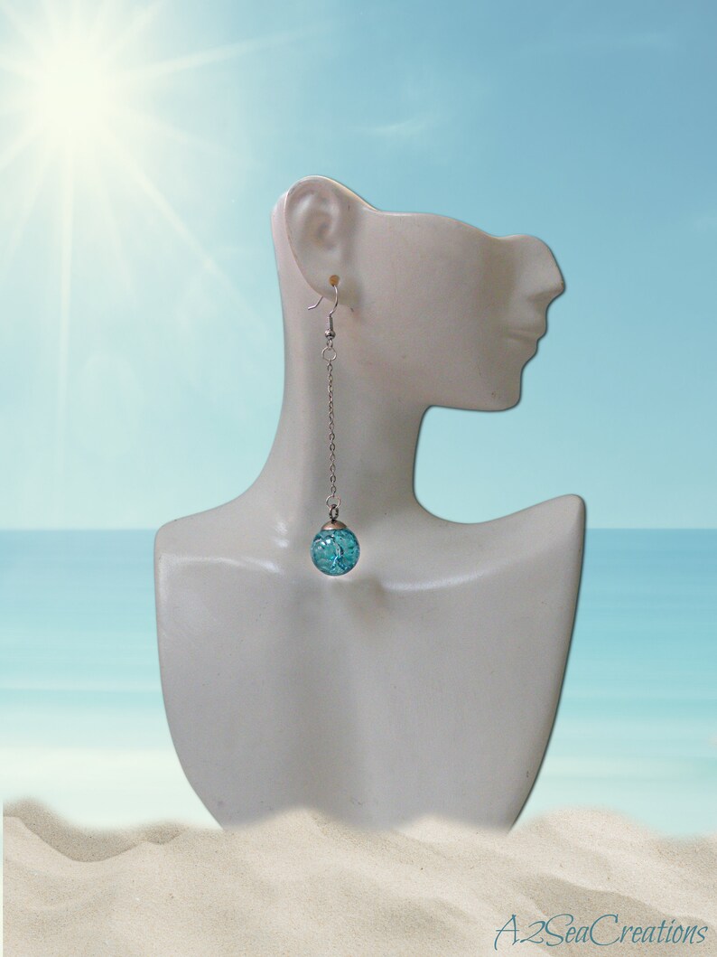 Fire and Ice Crackle Marble Turquoise Drop Earrings image 3