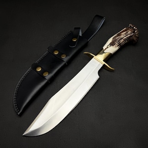 Inglourious Basterds Replica Bowie Knife: Handmade Antler Handle, Leather Sheath