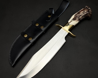 Inglourious Basterds Replica Bowie Knife: Handmade Antler Handle, Leather Sheath