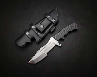 Handmade Carbon Steel Tracker Knife with Leather Sheath