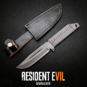 Resident Evil Bio Hazard Replica Knife with Leather Sheath | Game Props | Hunting Knife | Gift for Him | Game Replica Knife