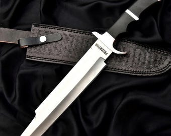 Handmade D2 Steel Predator Knife Replica with Leather Sheath