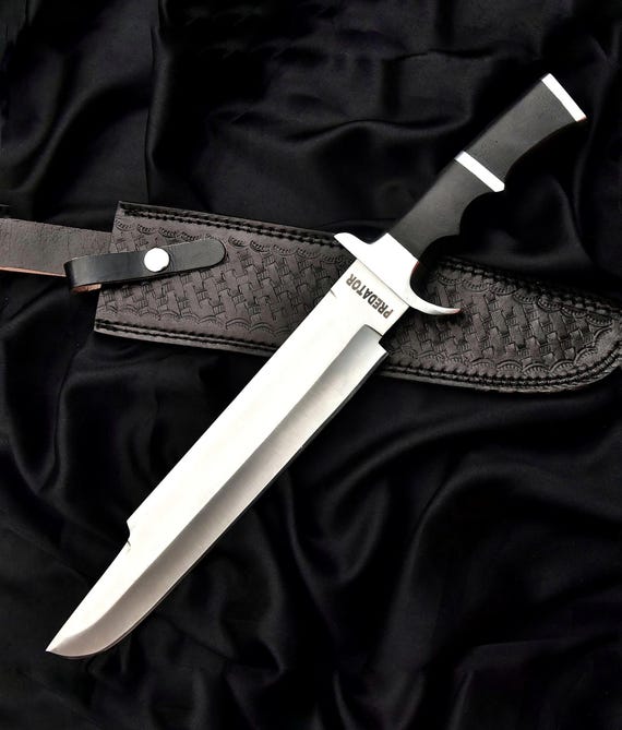 Handmade D2 Steel Predator Knife Replica with Leather Sheath
