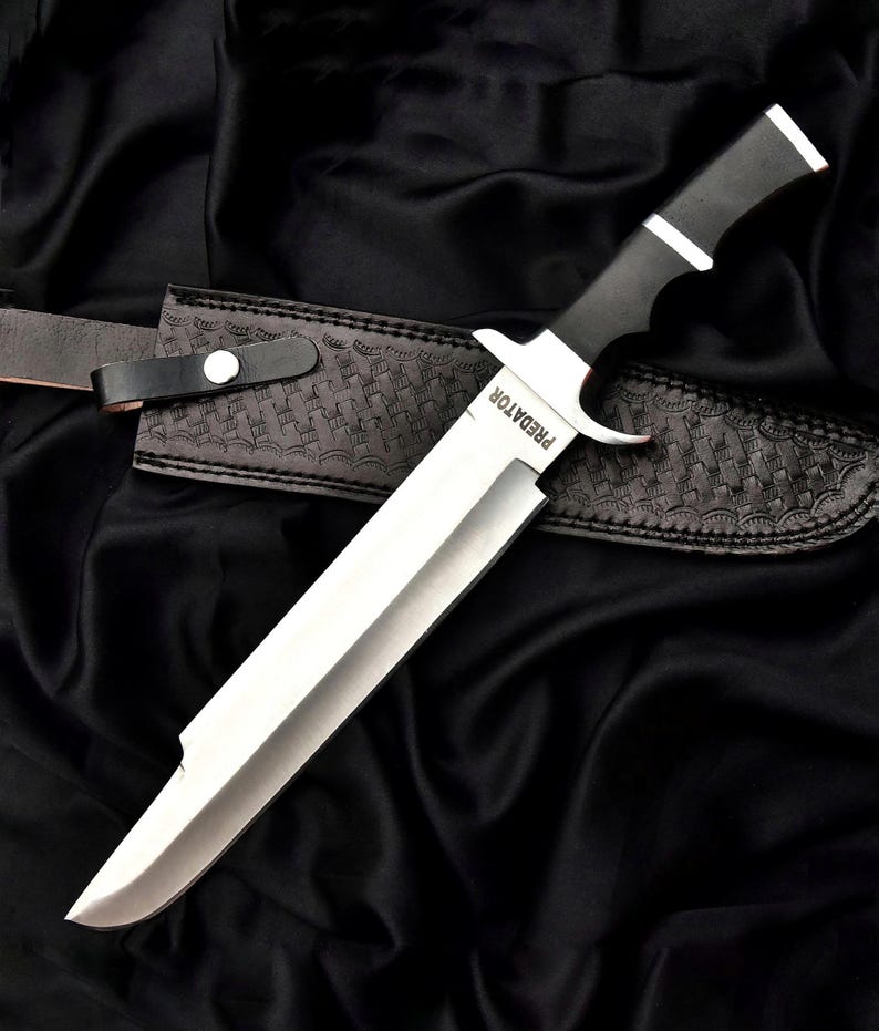 Handmade D2 Steel Predator Knife Replica with Leather Sheath image 1