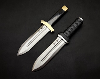 Dagas Thorfinn de la saga Vinland hechas a mano: réplica de acero D2 de anime con funda de cuero