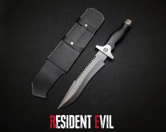 Replica di coltello Resident Evil Jill Valentine fatto a mano con fodero in pelle / Replica di coltello da gioco / Accessori da gioco / Regalo per lui / Regalo fatto a mano