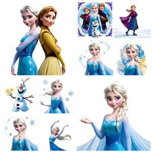10 PNG Elsa and Anna Frozen Splash and Watercolor Digital design PNG file for sublimation,High Resolution,Instant Digital PNG Clipart Bundle