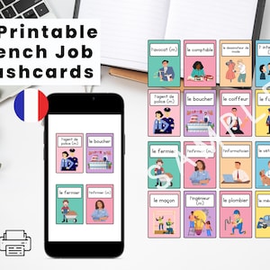 Printable Colorful Flashcards French Vocabulary for Effective Language Learning for Children - Jobs Edition Non-Gendered Option Available