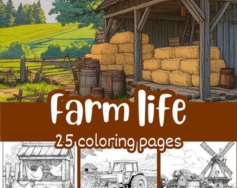 Farm Life Coloring Book, 25 Cozy Countryside Scenes (PDF Pattern)