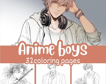 Anime Boys målarbok för vuxna: 32 utskrivbara Bishonen-sidor, manga digital konst