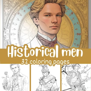 Historical Men Coloring Book: 32 Handsome Fantasy Portraits (PDF Instant Download)