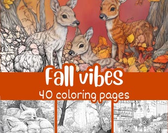 Fall Vibes Coloring Book – 40 Cozy Autumn Scenes to Print and Color, Instant Download