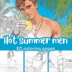 Hot Summer Men Coloring Book for Adults, 30 Shirtless Guys Printable Pages