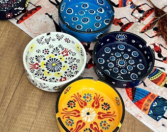 Decorative Ashtray,Handmade Colorful Ceramic Ashtray,Gift for Home,Evil Eye Ashtray,Traditional Turkish Motif Ceramic Ashtray,Christmas Gift