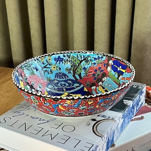 Pasta Salad Fruit Serving Bowl,New Home Gift,Housewarming Bowl,Ceramic Bowl,Gift for MomStylish and Decorative Bowl with Miniature Pattern