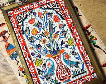 Ceramic Wooden Tray,Tea and Coffe Tray,Housewarming,Tile Tray,Decor Tray,Ottoman Style Art Ceramic,Gift for Women,Ceramic Serving Tray
