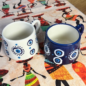 Turecki kubek Evil Eye, Ceramiczny kubek Evil Eye, Kubek Evil Eye, Kubek świąteczny, Prezenty na szczęście, Ręcznie robiony ceramiczny kubek, Kubek ochronny Evil Eye