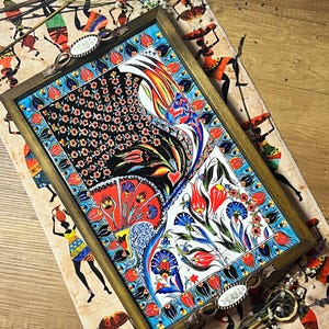 Ceramic Wooden Tray,Tea and Coffe Tray,Housewarming,Tile Tray,Decor Tray,Ottoman Style Art Ceramic,Gift for Women,Ceramic Serving Tray