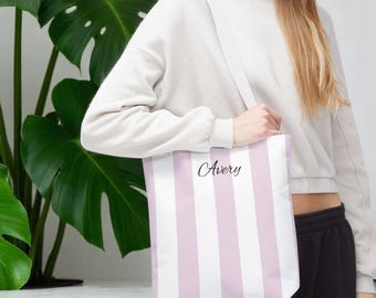 Custom Tote Bag Bridesmaids Gifts Monogram Striped Tote Bags Grandma Gift Personalized Canvas Tote Bag Bridal Shower Gift Custom Beach Bag