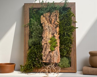 Rustic Moss Wall Art – Woodland Decor with Natural Bark and Preserved Moss