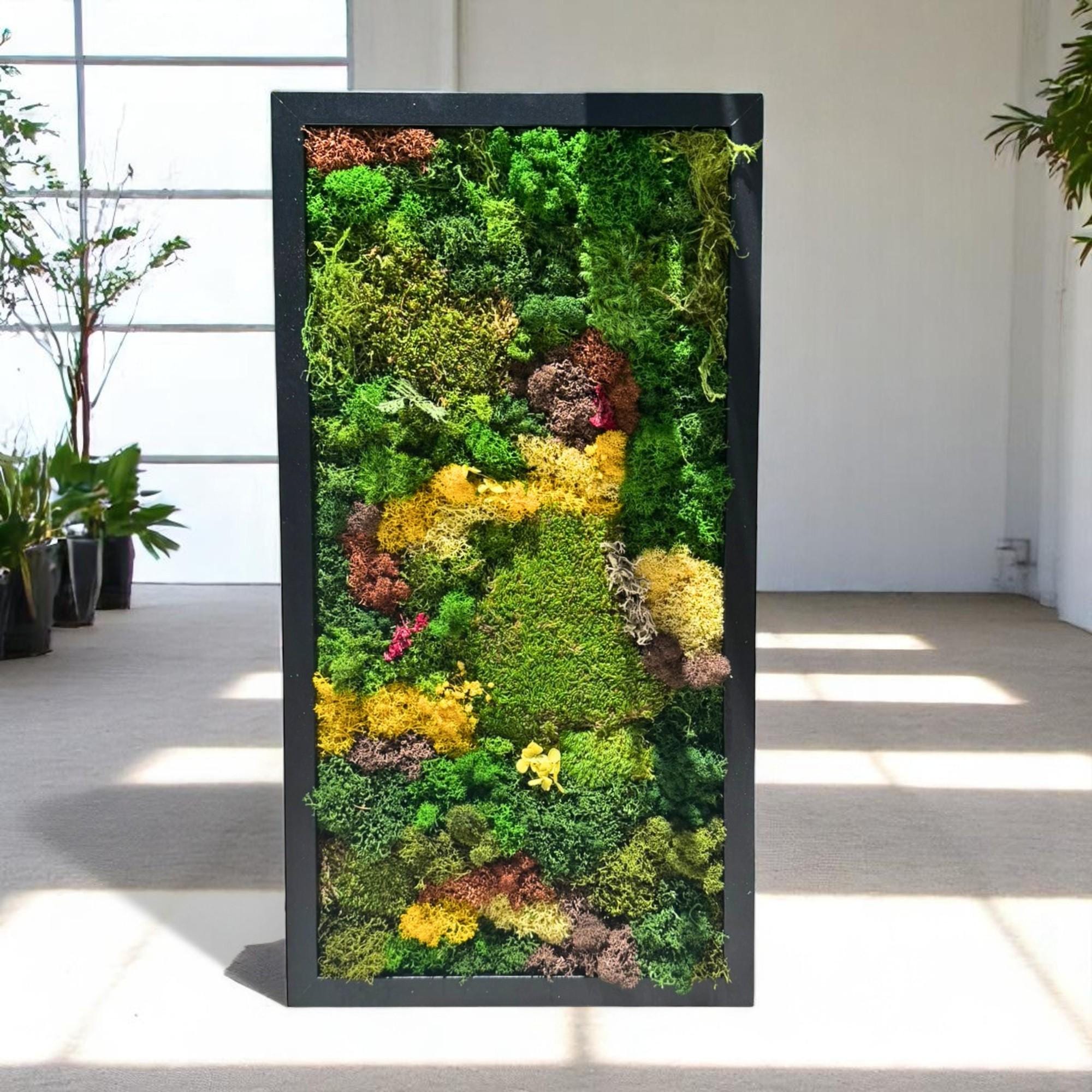 Vertical Moss Wall Art – Large Preserved Moss Frame for Eco-Friendly Home & Office Decor. Set of moss wall art. Yellow Moss Picture