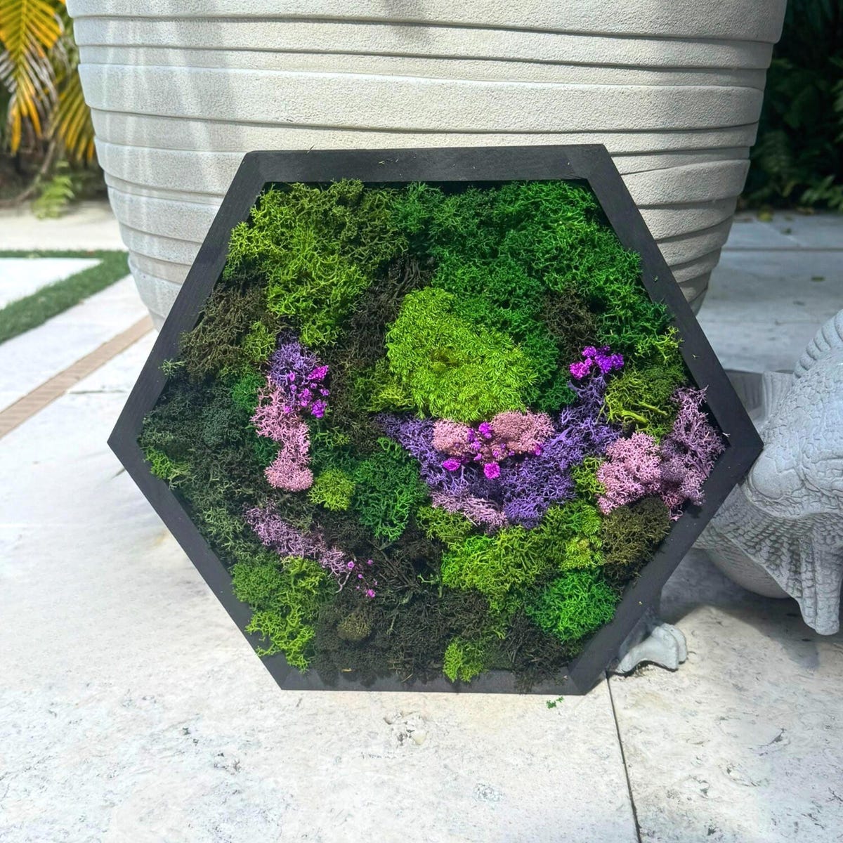 Hexagon Moss Wall Art With Purple & Pink Accents – Preserved Moss Frame for Nature-inspired Home Decor, Eco-friendly Botanical Wall Hanging - Etsy