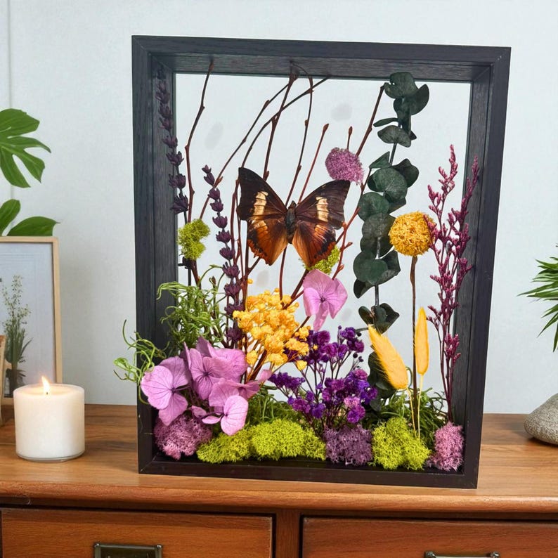 Real Butterfly & Dried Flower Shadow Box: Botanical Wall Art - Etsy