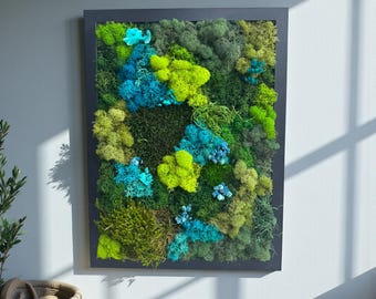Modern Preserved Moss Wall Art in Lime and Turquoise – Eco Luxury Botanical Statement Home&Office Decor, Zero Maintenance
