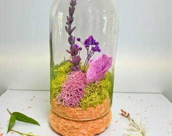 Moss & Lavender Eco Home Accent — Mini Botanical Glass Dome Decor with Preserved Flowers