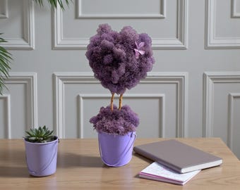 Purple Preserved Moss Tree, Decorative Topiary Art, Handmade Moss Decor, Biophilic Home Accent, Unique Gift for Her