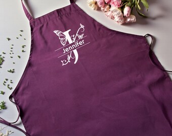Elegant Floral Monogram Apron with Custom Name — Personalized  Gift for Women, for Birthdays, Mother’s Day & Housewarming