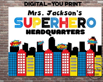 Superhero Teacher Classroom Door Sign Classroom Decor Etsy