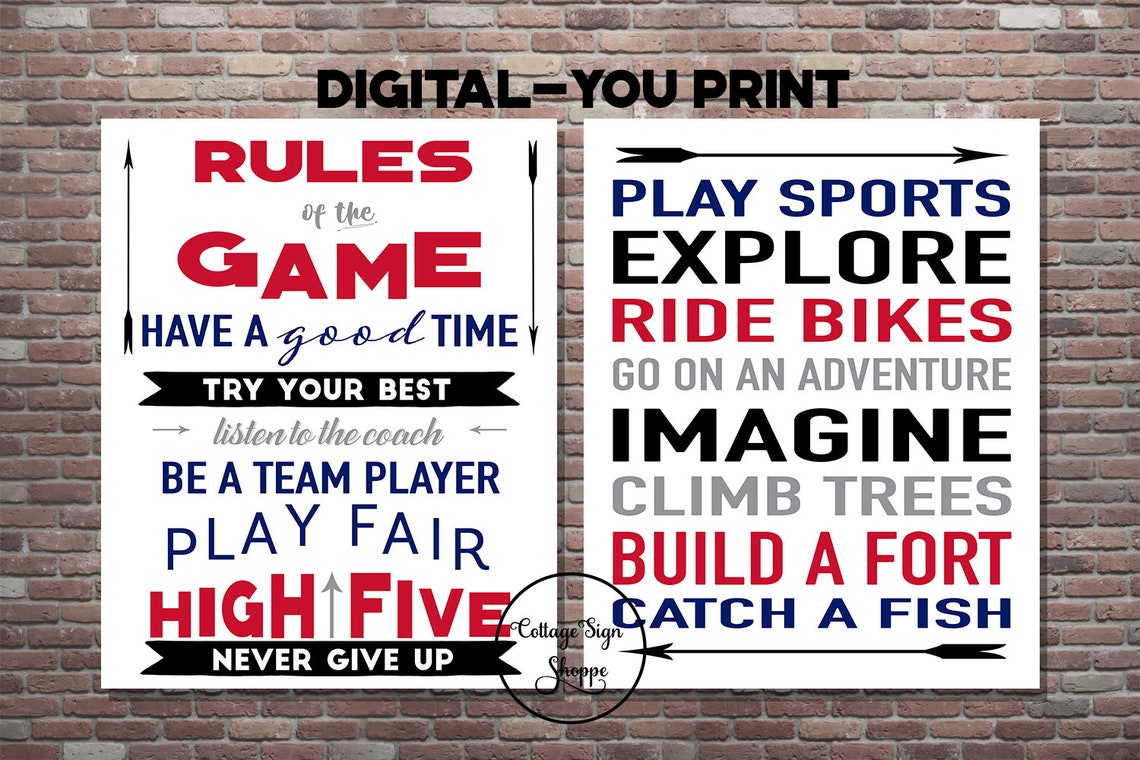 Kids Sports Rules Kids Rules Sign Sports Rules Boys Wall Etsy France