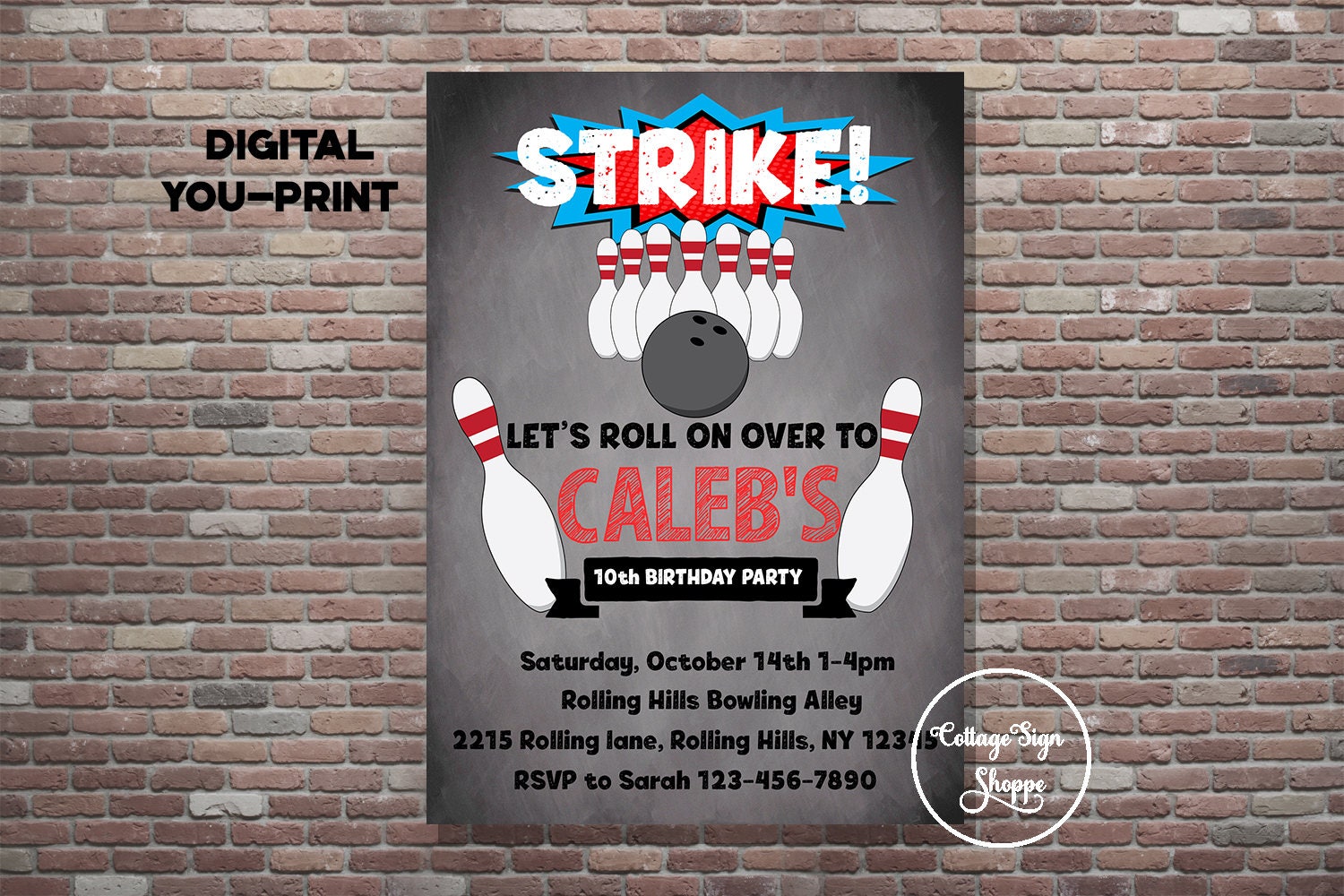 Bowling Birthday invitation Bowling Invitation DIGITAL YOU Etsy
