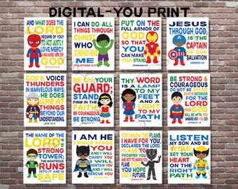 YOU PRINT Superhero Scripture Art,Sunday School Art Boys Superhero ...