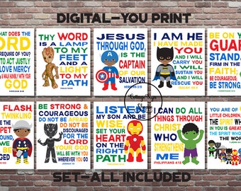 YOU PRINT Superhero Scripture Art,Sunday School Art Boys Superhero ...