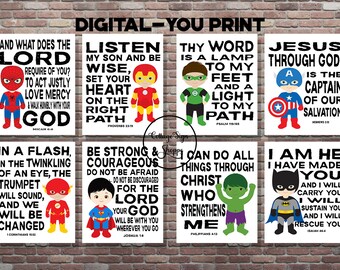 YOU PRINT Superhero Scripture Art,Sunday School Art Boys Superhero ...