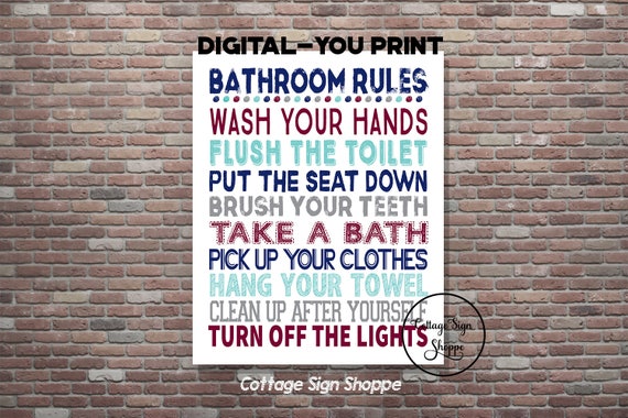 Badezimmer Regeln Kinder Badezimmer Regeln Digital Sie Etsy