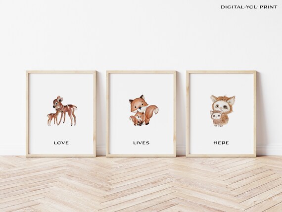 Woodland Nursery Love Lives Here Watercolor Nursery Art Woodland Nursery Art Watercolor Woodland Art DIGITAL-YOU PRINT Woodland Decor