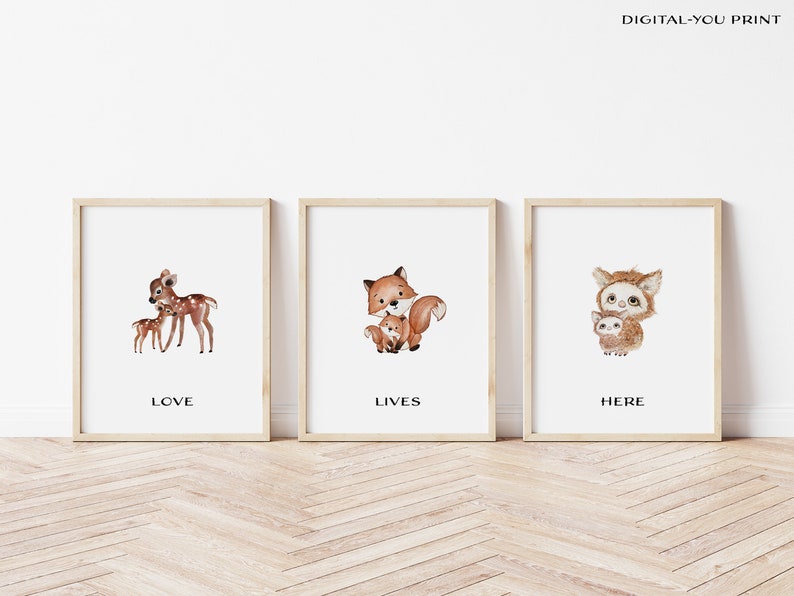 Woodland Nursery Love Lives Here Watercolor Nursery Art Woodland Nursery Art Watercolor Woodland Art DIGITAL-YOU PRINT Woodland Decor