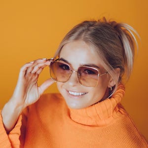 Rose Gold Oversized Sunglasses for Women - Gradient Brown UV Protection