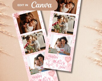 Moederdag, stripsjabloon photobooth, 100% bewerkbaar, canvassjabloon, uitnodiging fotostrip