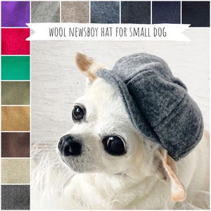 Small Dog Newsboy Hat, 8 Panel Wool Baker Boy Cap for Puppy, Cat, Small Pets, 14 Color Choices, Handmade in the USA