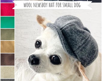 Small Dog Newsboy Hat, 8 Panel Wool Baker Boy Cap for Puppy, Cat, Small Pets, 14 Color Choices, Handmade in the USA