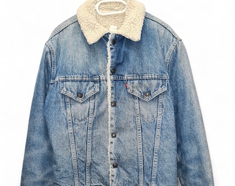 Vintage 80's 90's Rare Levi's Silvertab Sherpa Denim Bomber Jacket